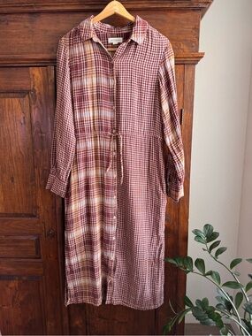 Treasure & Bond Mix Pattern Plaid Long Sleeve Boyfriend Shirtdress